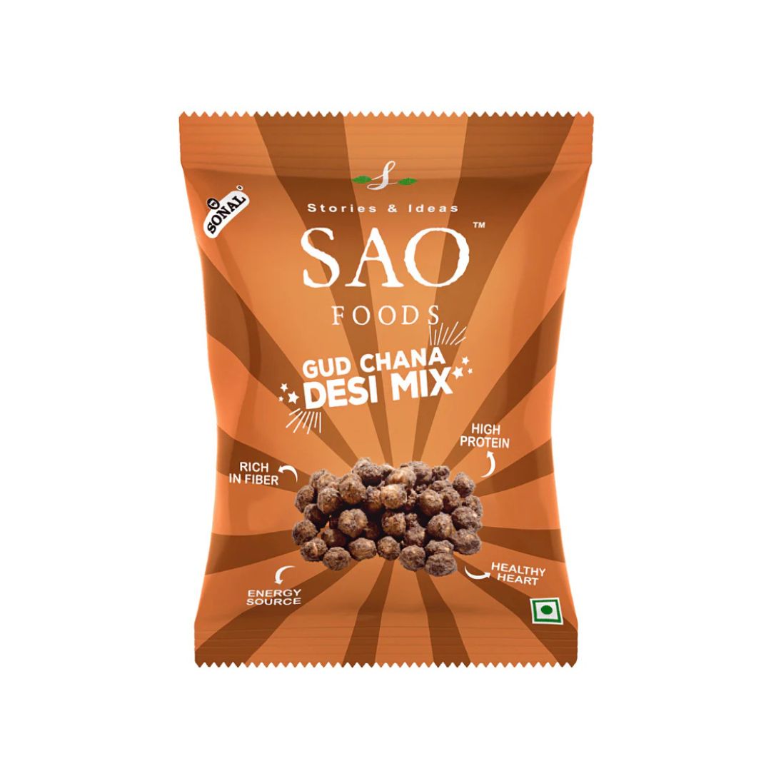 Packaging of SAO Foods Gud Chana Desi Mix
