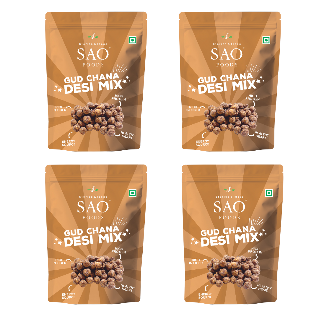 Gud Chana Desi Mix - 800g | Pack of 4 | Refill Pack | Healthy Snack with Jaggery