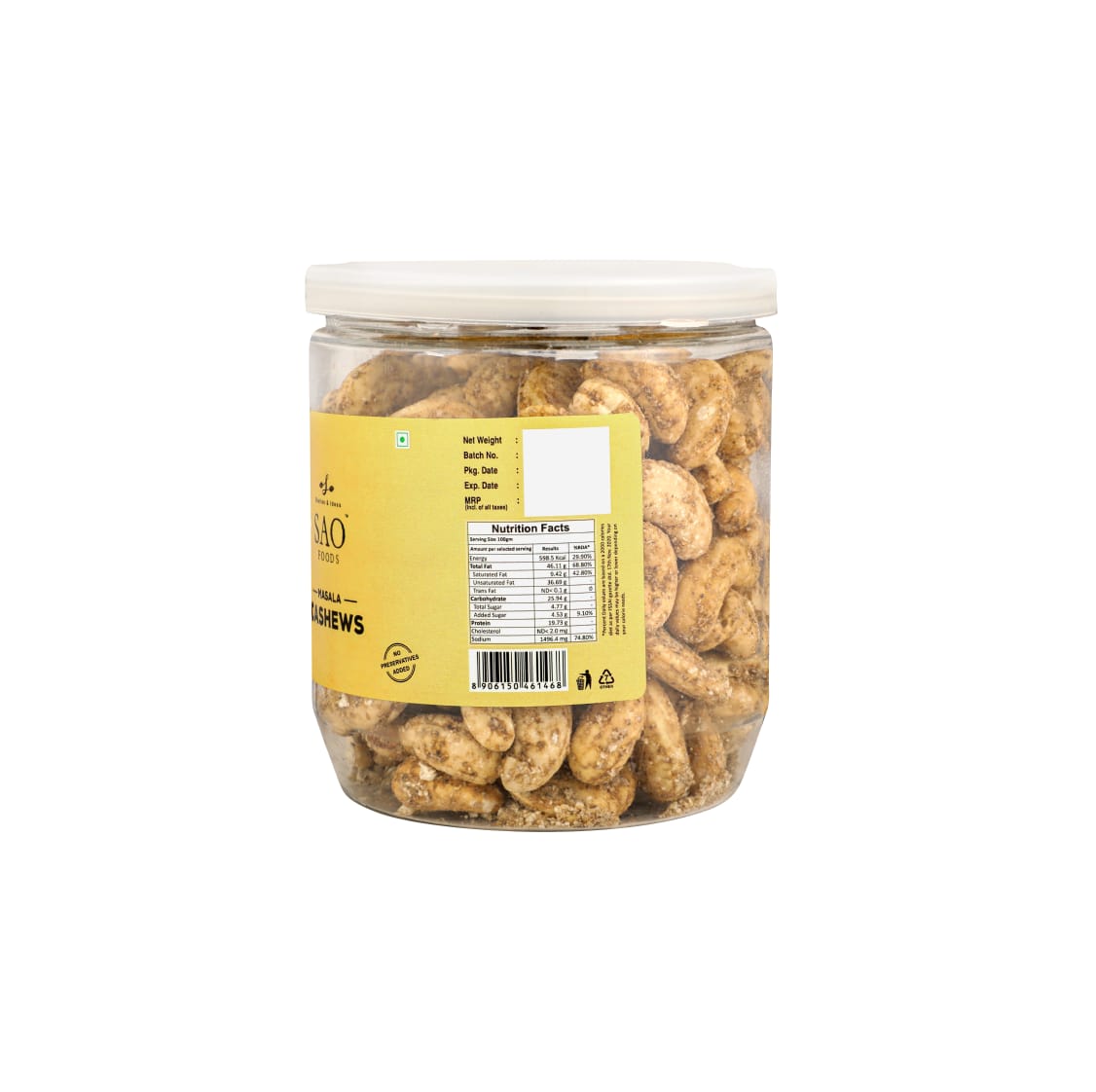 SAO FOODS Masala Roasted Cashews 250 gm | PET Jar With Tin Cap