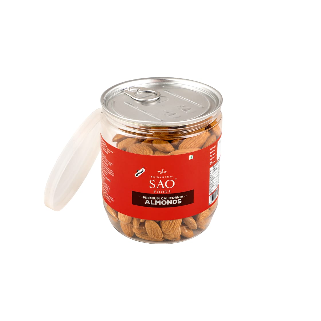 SAO FOODS Roasted & Unsalted Premium California Almonds 250 gm | Jumbo Size | PET Jar with Tin cap