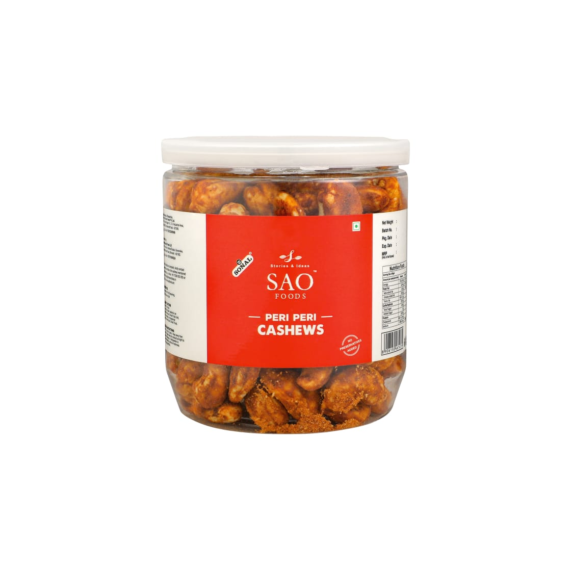 SAO FOODS Peri Peri Roasted Cashews 250 gm | PET Jar With Tin Cap - SAO Foods # #