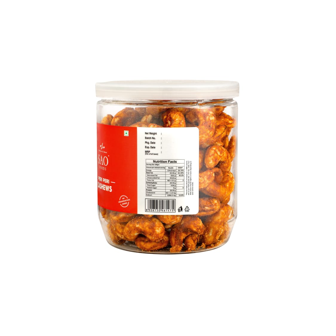 SAO FOODS Peri Peri Roasted Cashews 250 gm | PET Jar With Tin Cap