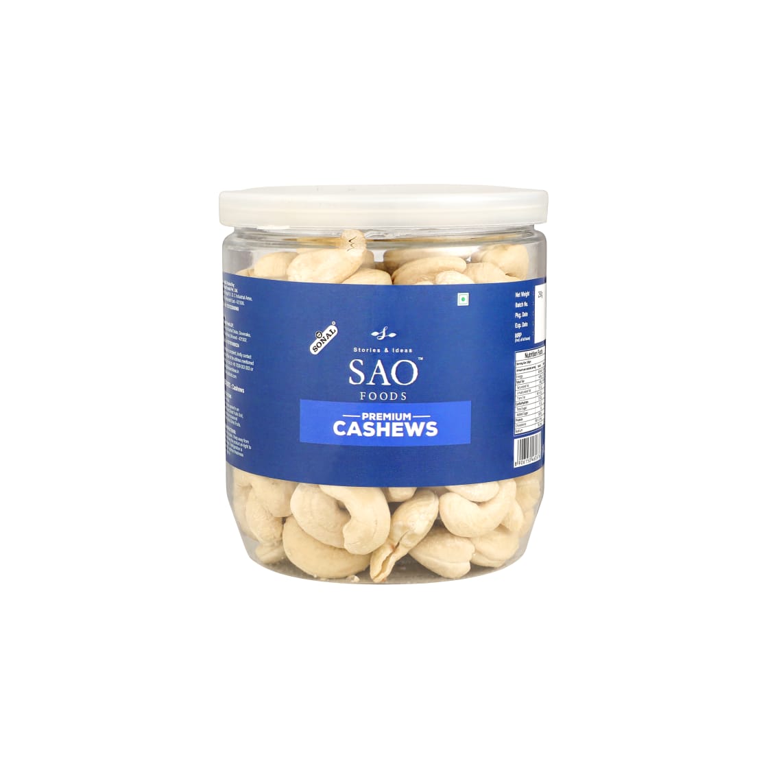 SAO FOODS Roasted & Unsalted Premium Cashews 250 gm | PET Jar with Aluminum cap - SAO Foods # #