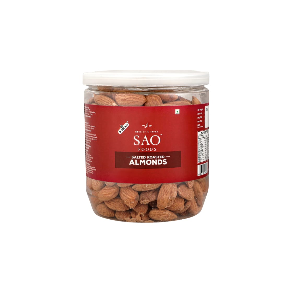 SAO FOODS Roasted & Salted Almonds 250 gm | PET Jar with Aluminum cap
