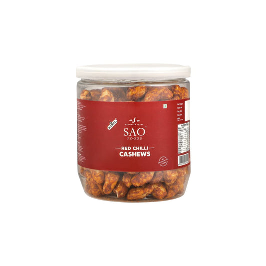 SAO FOODS Red Chilli Cashews 250 gm | PET Jar With Tin Cap