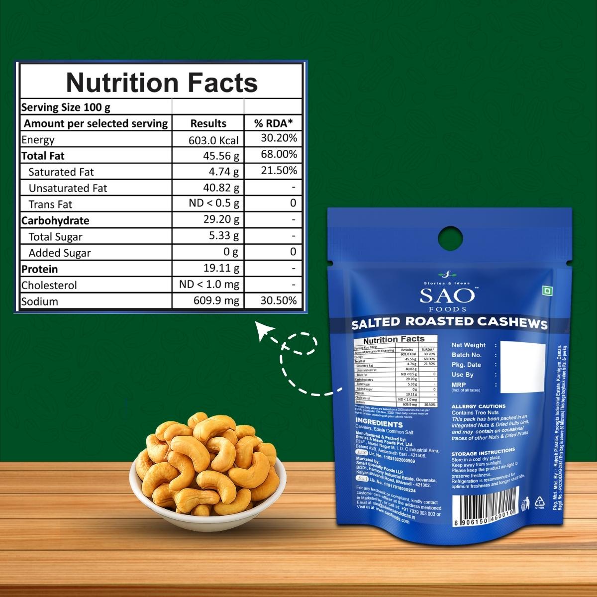 Salted Roasted Cashews with Nutrition Facts