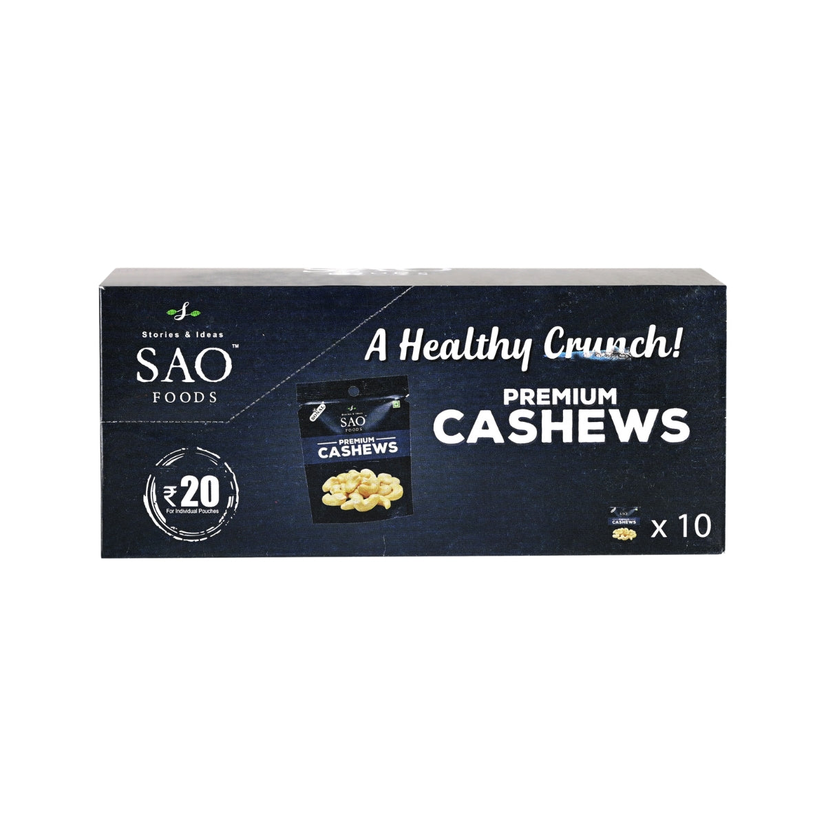 SAO Foods unsalted roasted cashews assorted 100g in 10 small packs