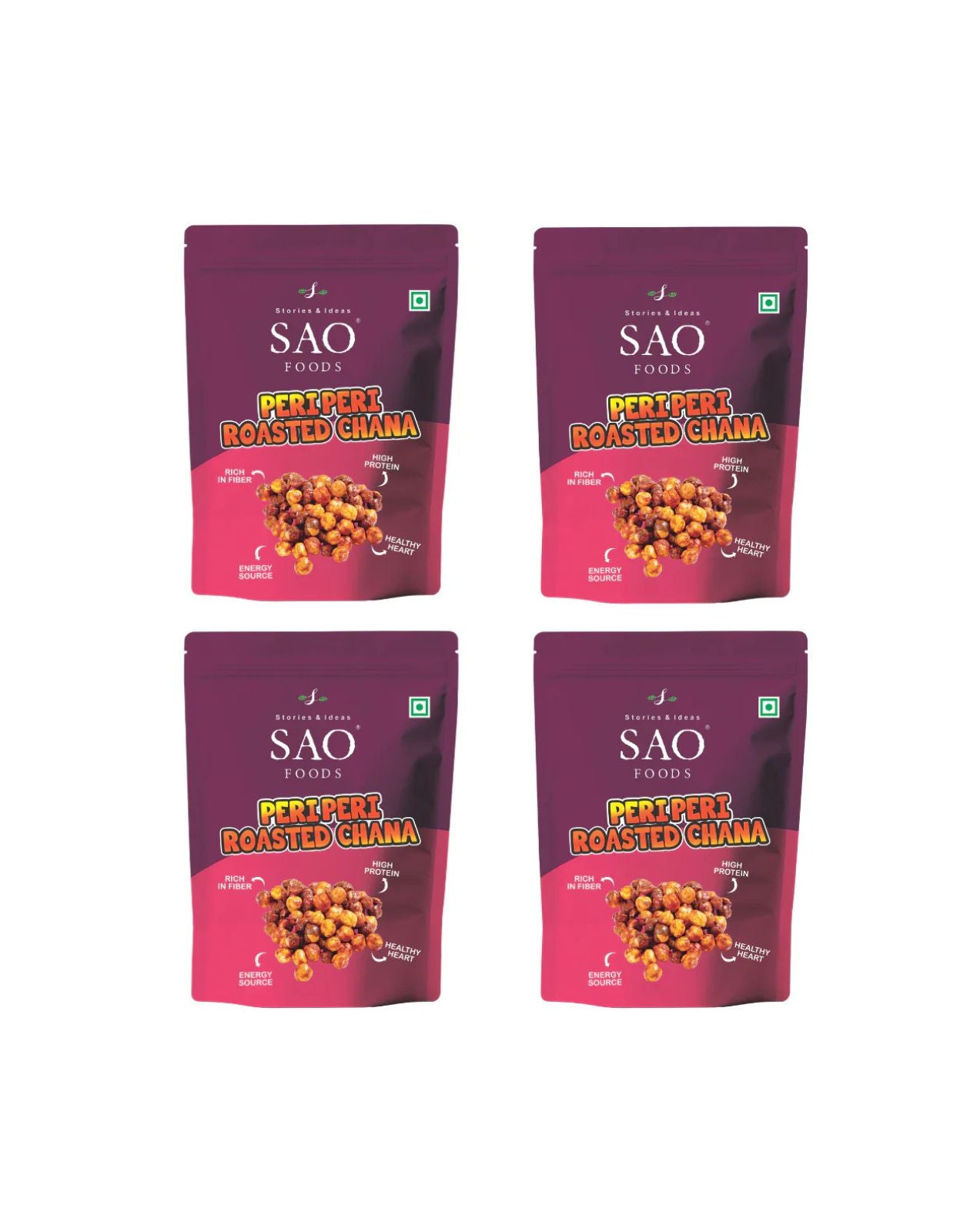Four packages of Sao Foods Peperi Roasted Chana