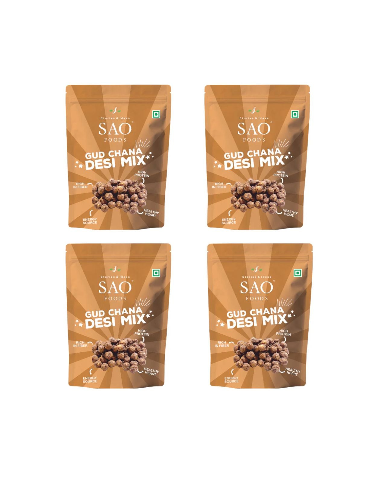 Four packages of SAO Foods Gud Chana Desi Mix
