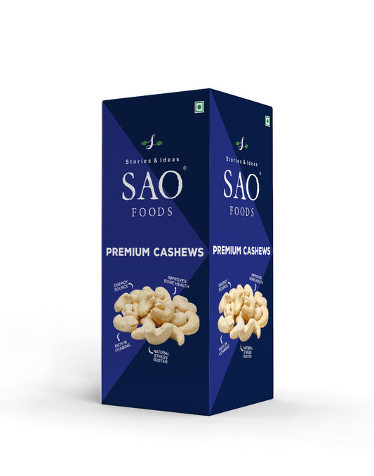 SAO FOODS Roasted & Unsalted Premium Cashews 250 gm | Refill Pack | Ziplock pouch inside