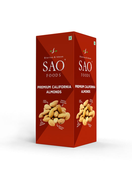 SAO FOODS Roasted & Unsalted Premium California Almonds 250 gm | Refill Pack | Jumbo Size | Ziplock pouch inside
