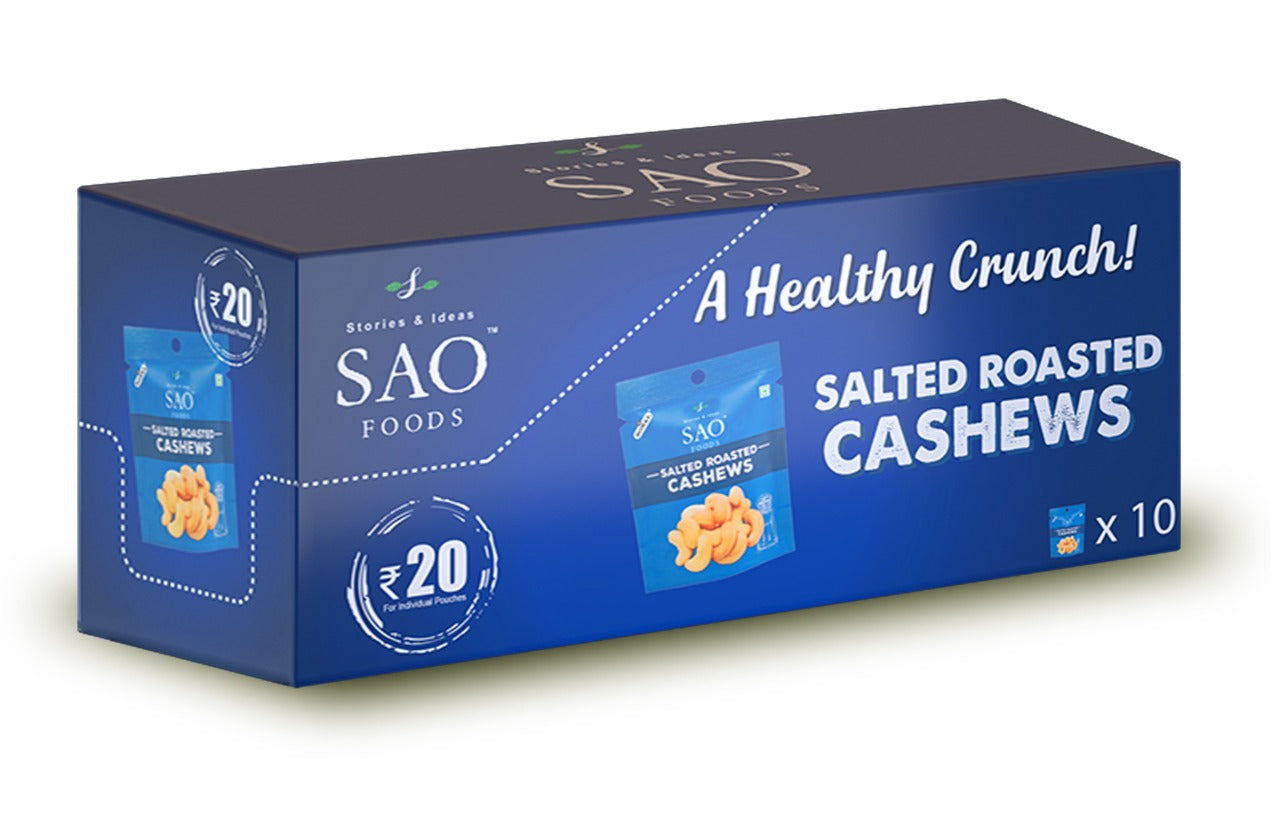 SAO FOODS Roasted & Salted Cashews Rs.20 each (10 small snacking packs of 12gm each)