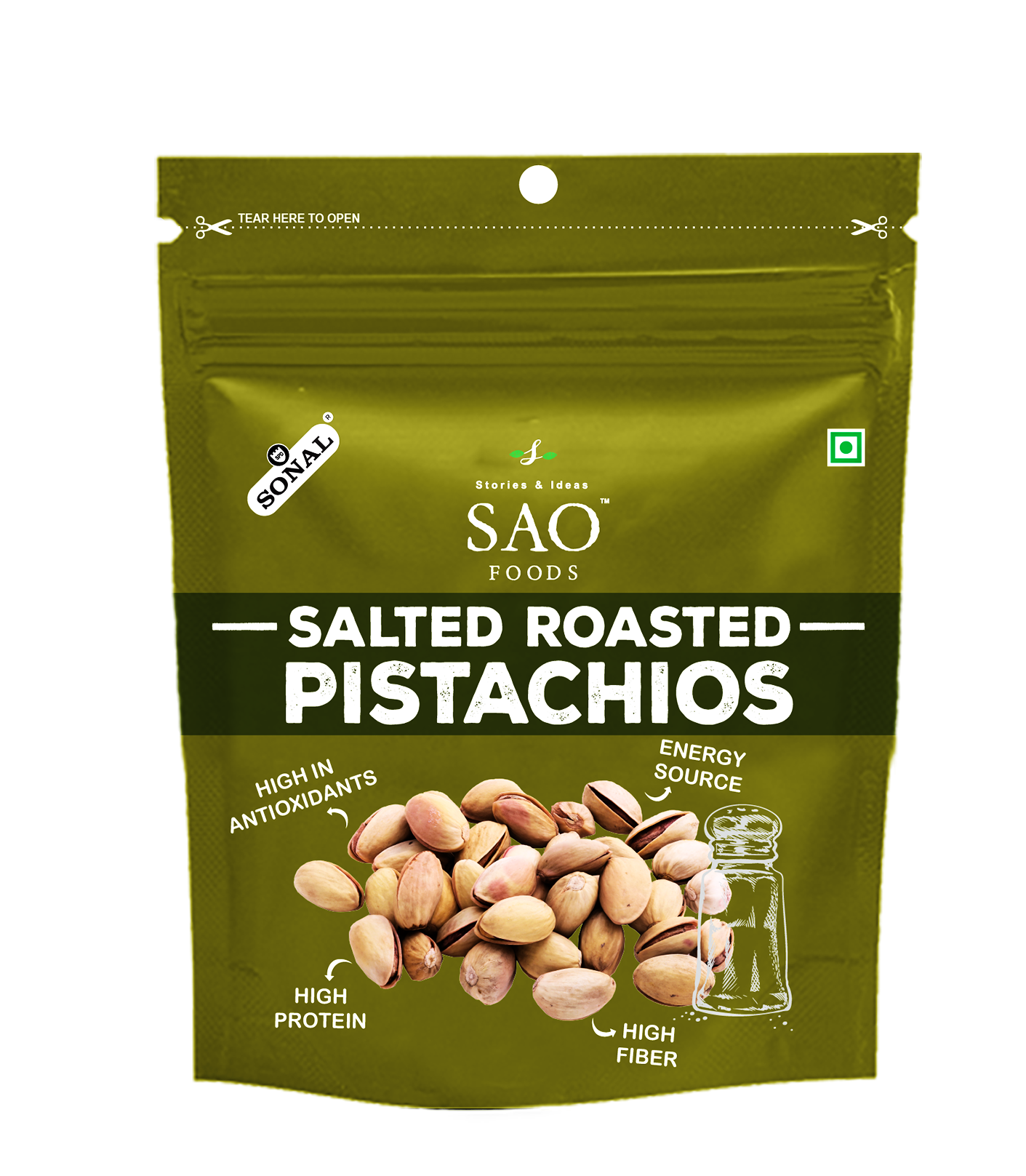 SAO FOODS Roasted & Salted Pistachios 25g (Pack of 10 * 25 gms)