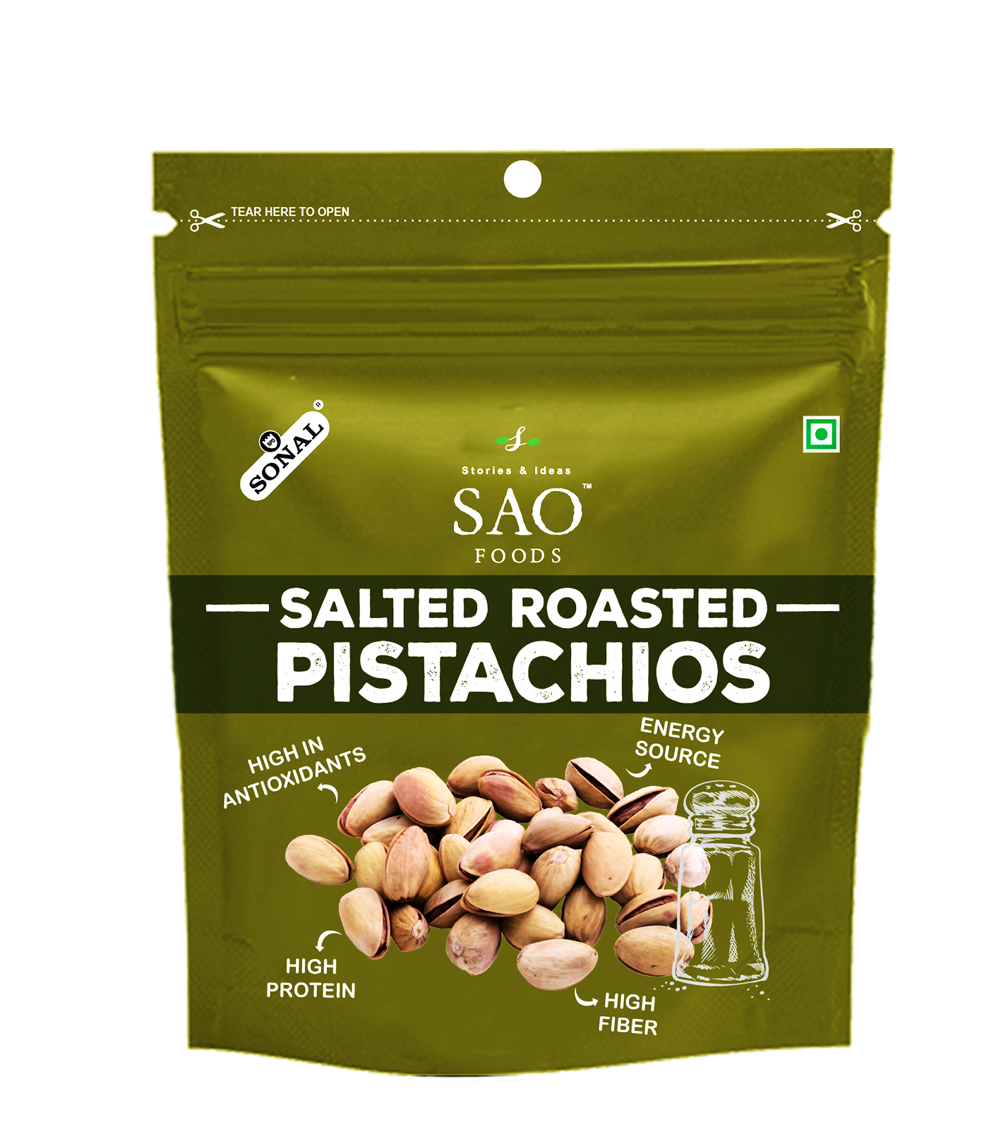SAO FOODS Roasted & Salted Pistachios 25g (Pack of 10 * 25 gms) - SAO Foods # #