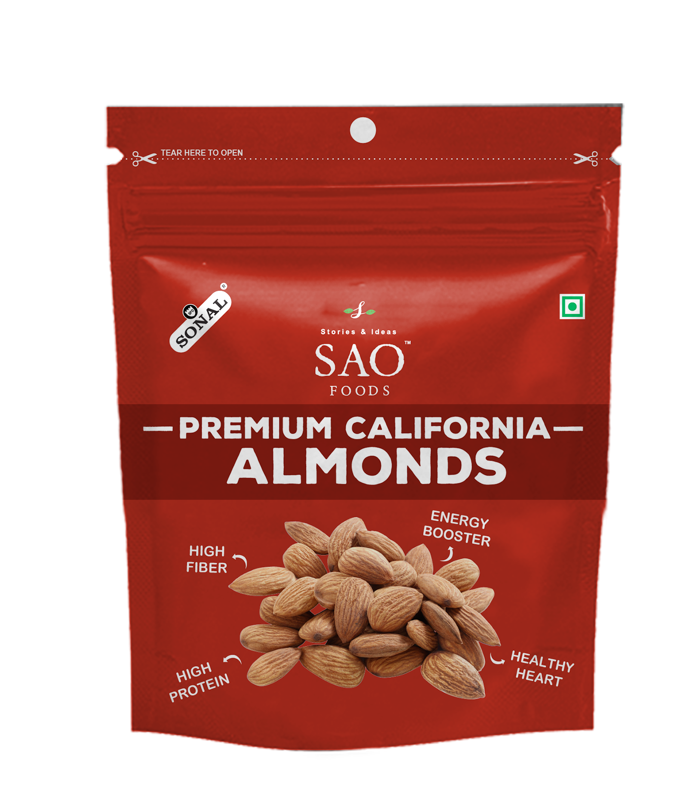 SAO FOODS Roasted & Unsalted Premium California Almonds  30gms (Pack of 10 * 30 gms) | Jumbo Size - SAO Foods # #