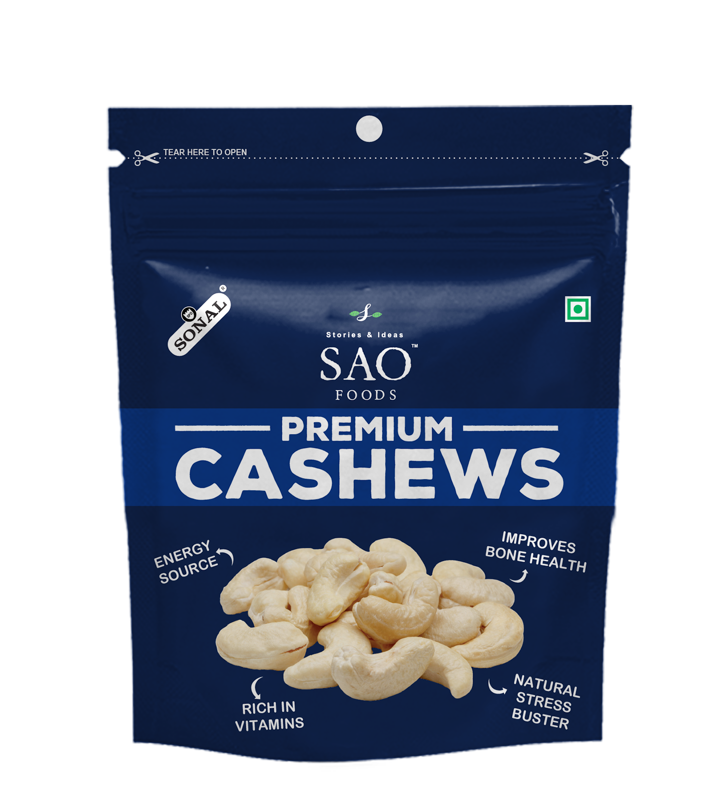 SAO Foods Roasted & Unsalted Premium Cashews 30g (Pack of 10 * 30 gms)