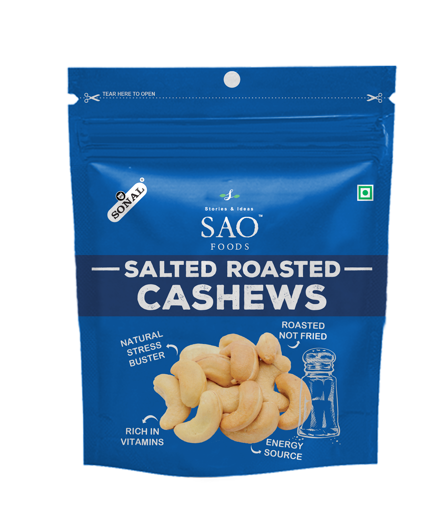 SAO FOODS Roasted & Salted Cashews  25g (Pack of 10 * 25 gms) - SAO Foods # #