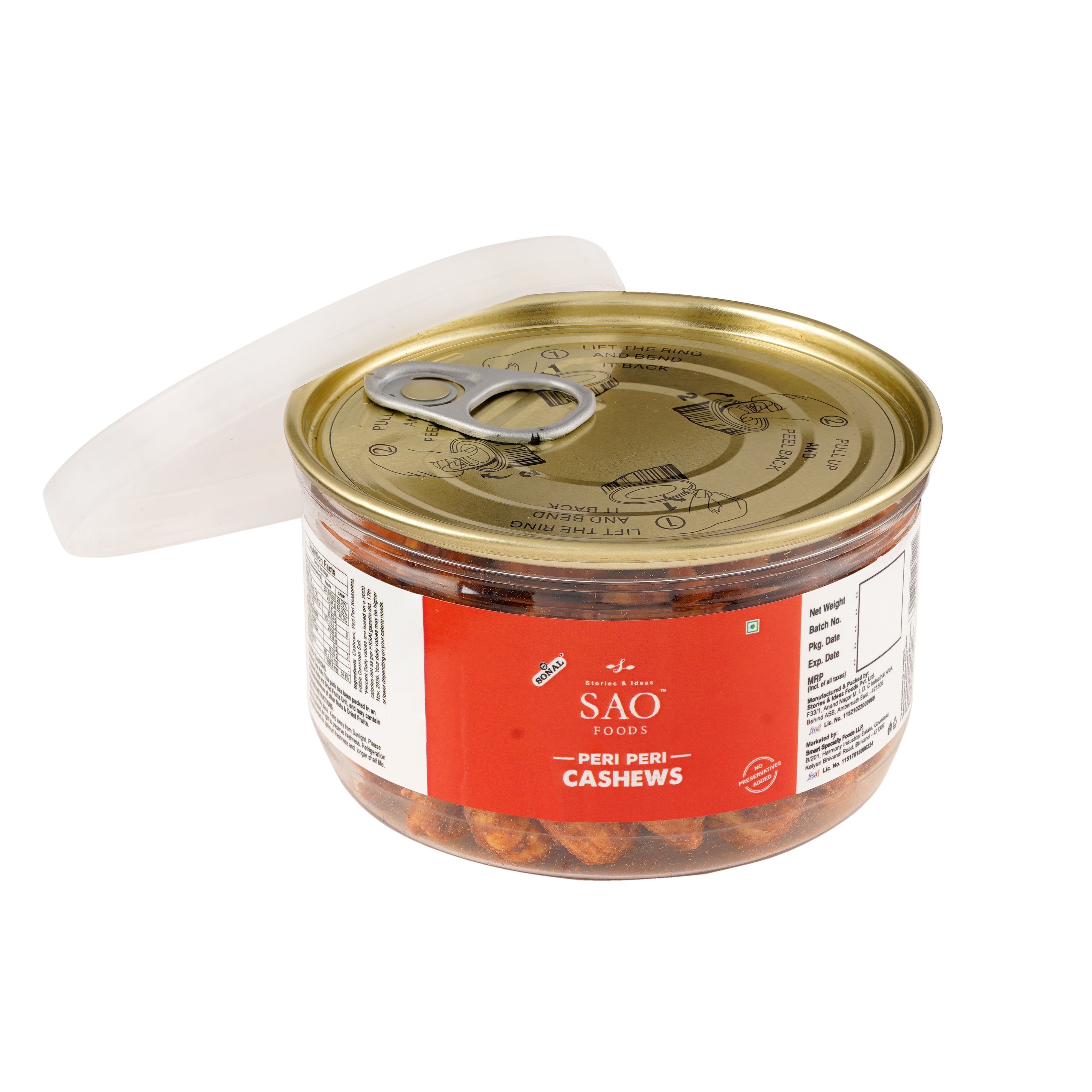 SAO FOODS Peri Peri Roasted Cashews 80 gm | Tin Cap PET Jar - SAO Foods # #