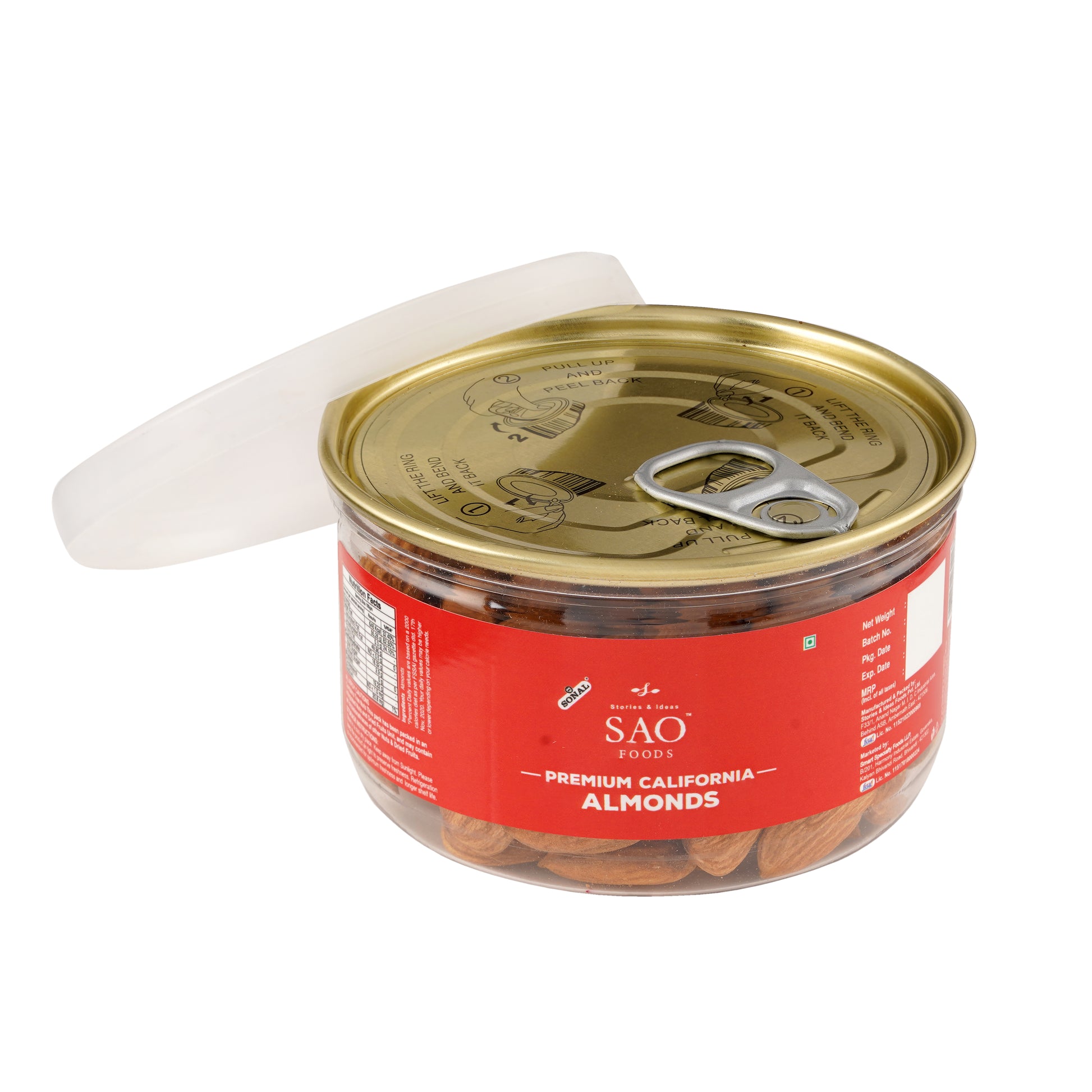 SAO Foods Premium California Almonds 100 gm | Tin Cap PET Jar