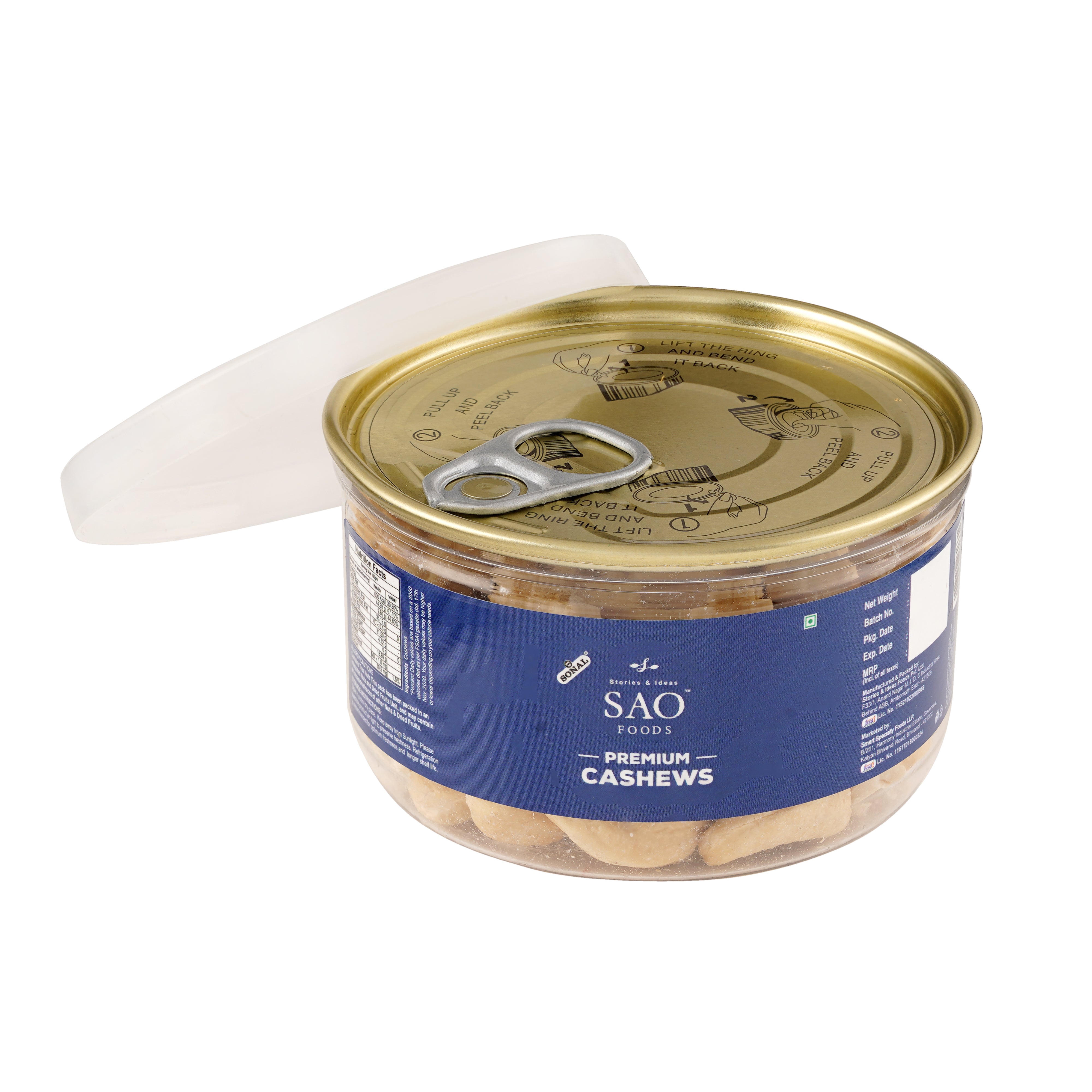 SAO FOODS Roasted & Unsalted Premium Cashews 80 gm | Tin Cap PET Jar - SAO Foods # #