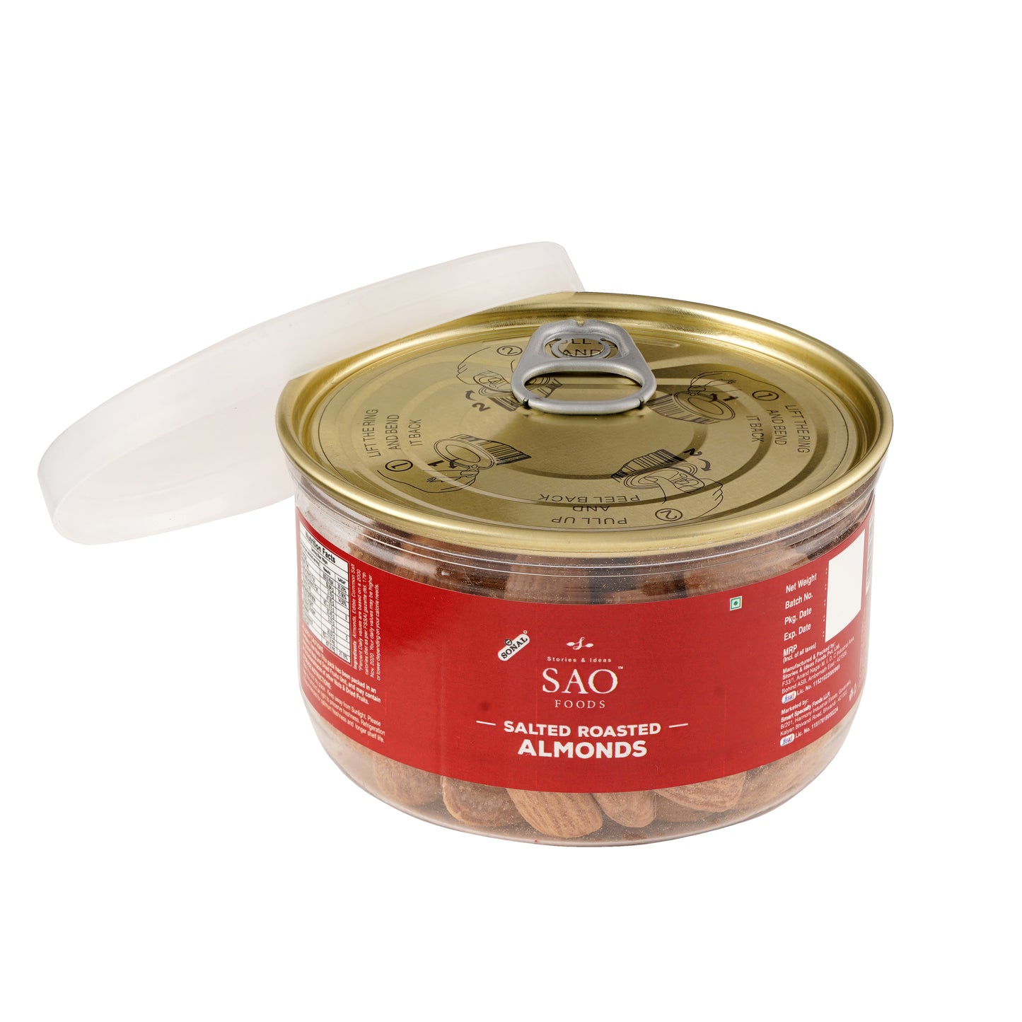 SAO Foods Roasted & Salted Almonds 100 gm | Tin Cap PET Jar