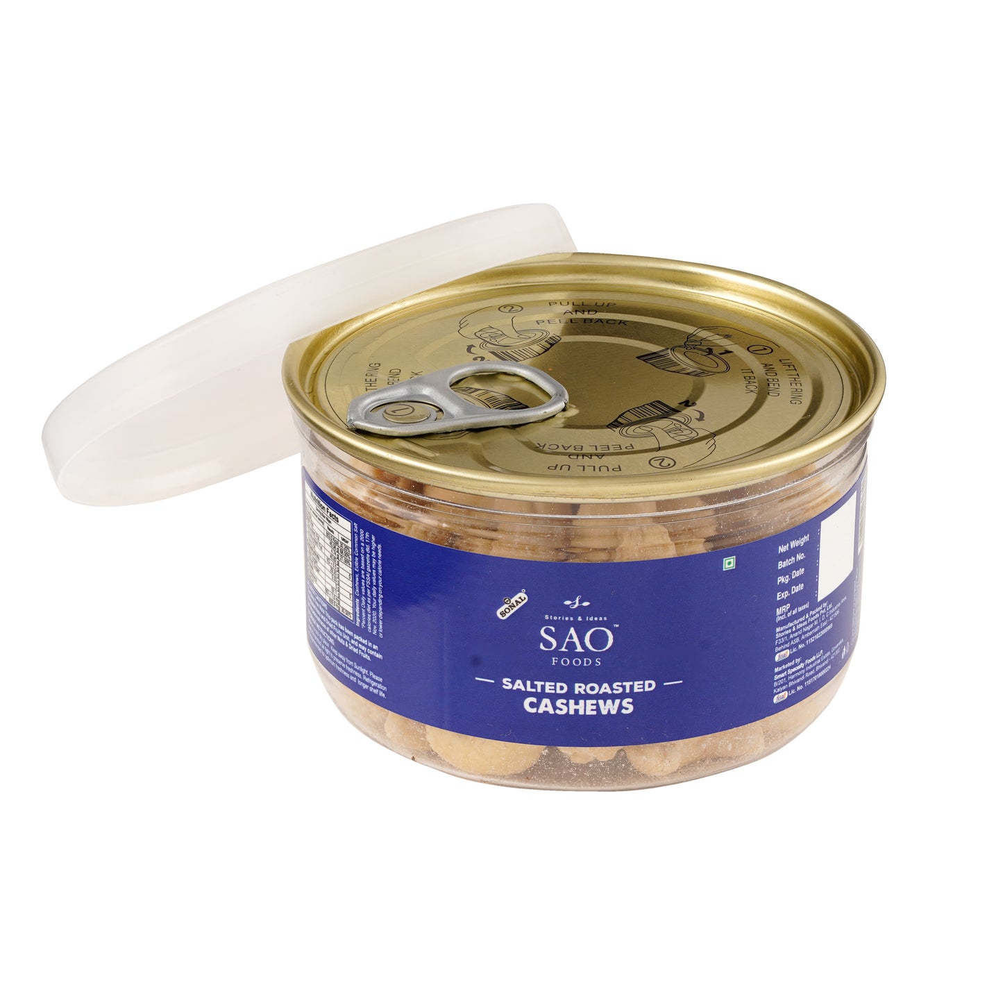 SAO FOODS Roasted & Salted Cashews 100 gm | Tin Cap PET Jar
