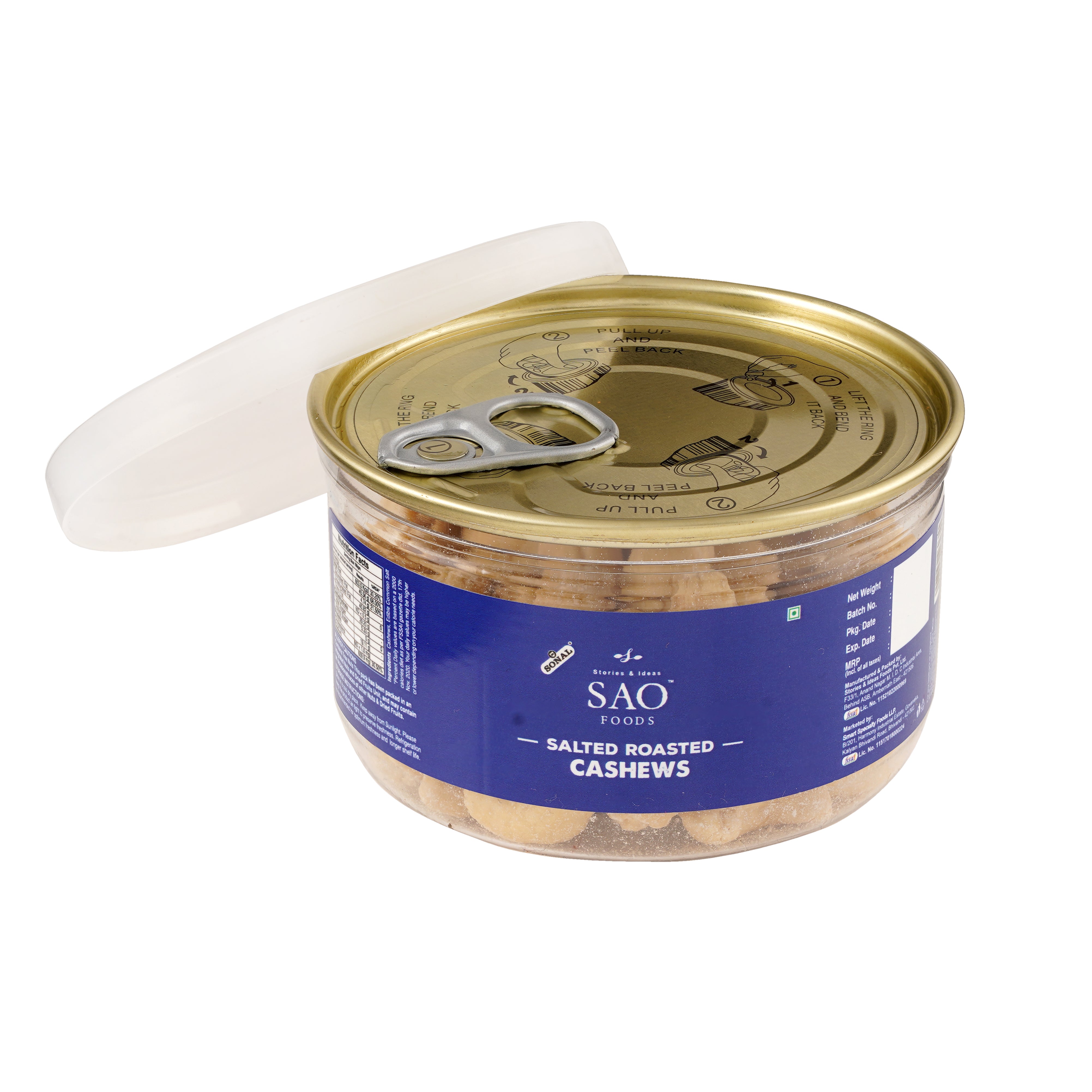 SAO Foods Roasted & Salted Cashews - 80g Each in Tin Cap PET Jar | Crispy & Crunchy Healthy Dry Fruits Snacks | Premium Roasted Kaju, Perfect for Snacking - SAO Foods # #