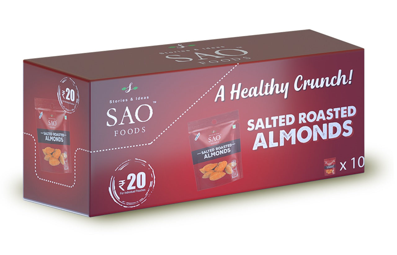 SAO FOODS Roasted & Salted Almonds Rs.20 each (10 small snacking packs of 12gm each)