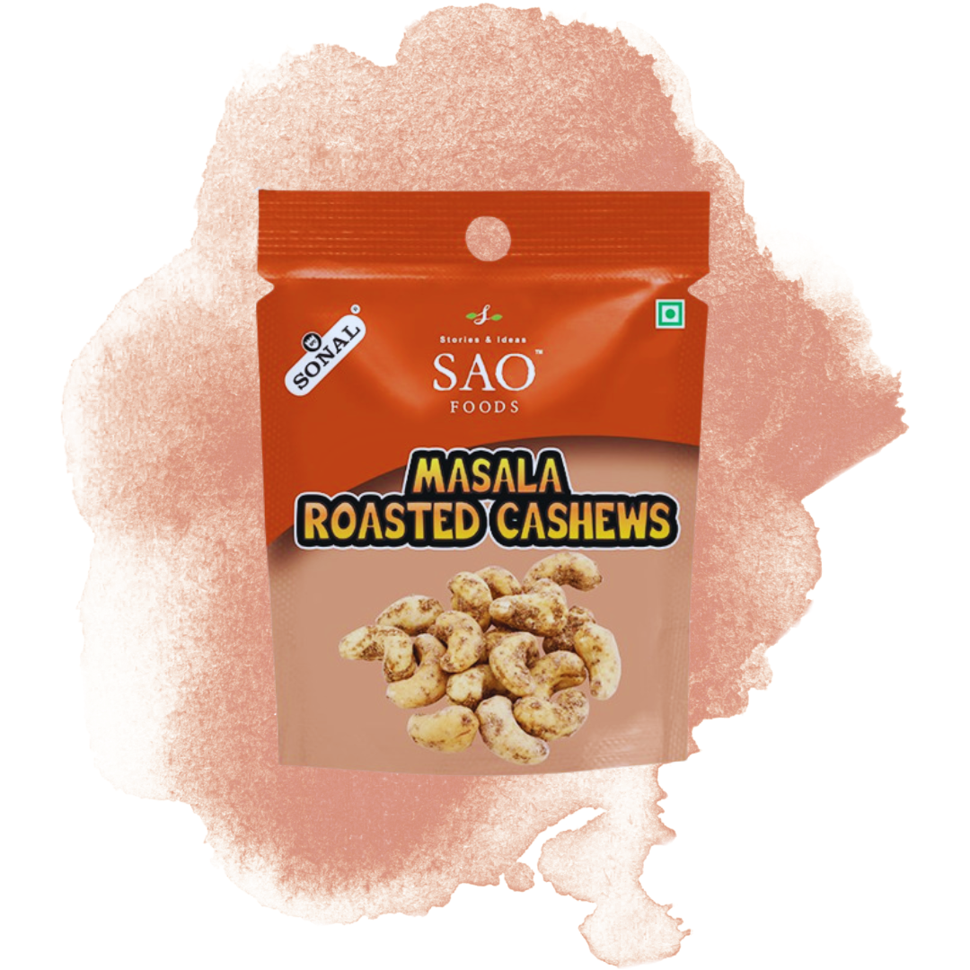SAO FOODS Masala Roasted Cashews Rs.20 each (10 small snacking packs of 12gm each)
