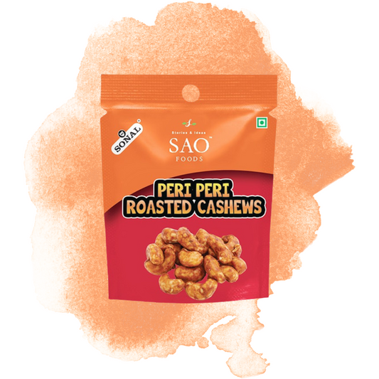SAO FOODS Peri Peri Roasted Cashews Rs.20 each (10 small snacking packs of 12gm each)